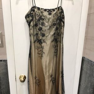 Totally Unique Black Tule over Gold Dress